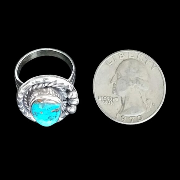 Vintage Navajo Sterling Silver Rope Tear-Drop Turquoise Ring Sz 7 App - Picture 10 of 11